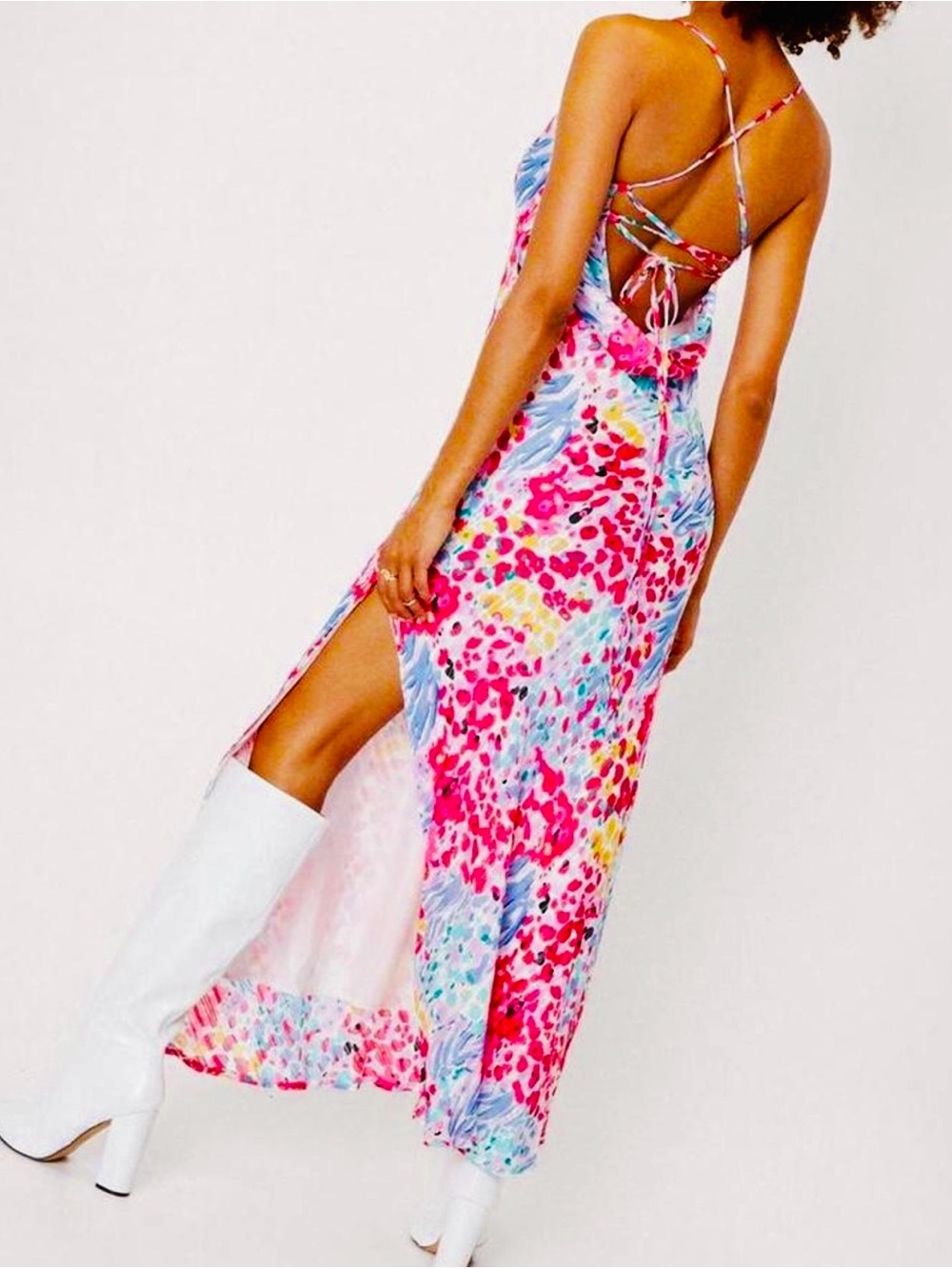 Nasty Gal NWT Abstract Print Textured Satin Maxi Slip Dress 4